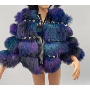 Rainbow High Naomi Storm Twin Doll Outfit Faux Fur Studded Coat Jacket Oil Slick